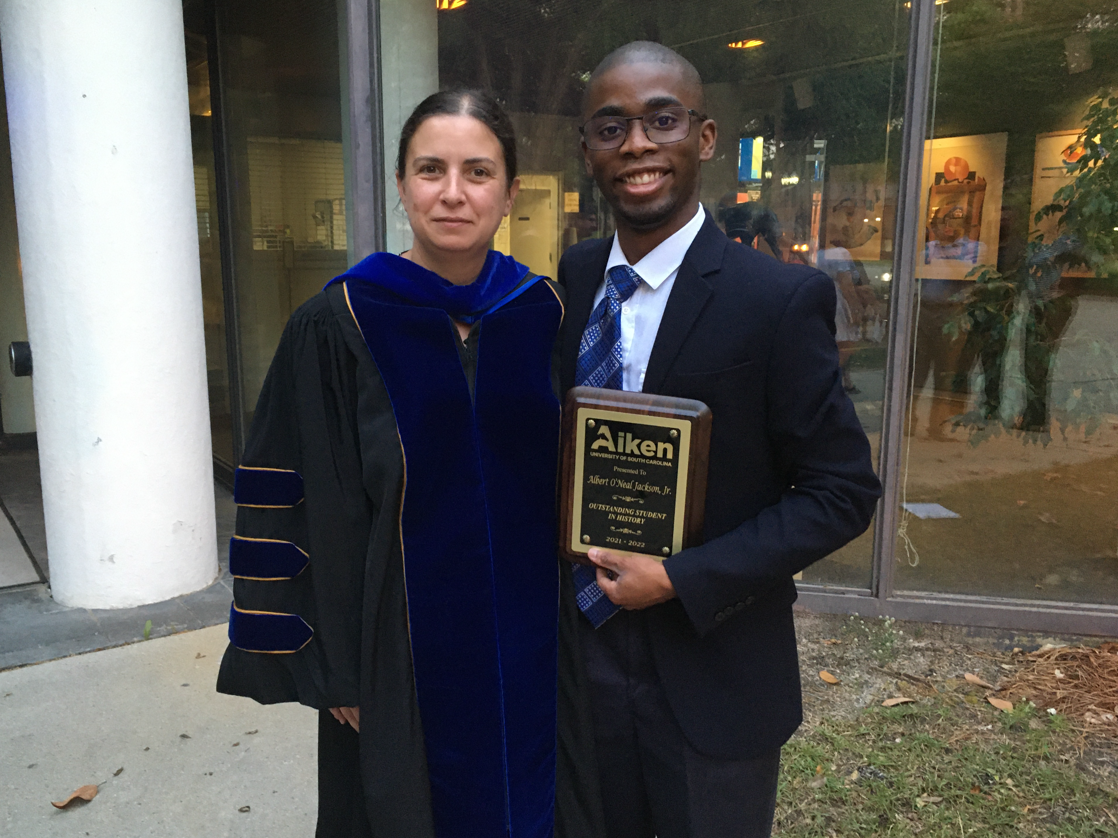 Photo of Albert Jackson with Professor Georgian at the Academic Honors Ceremony