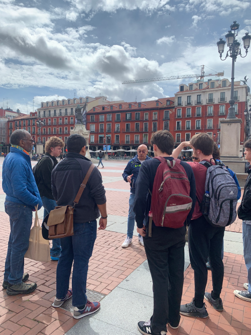 students gather on an outing